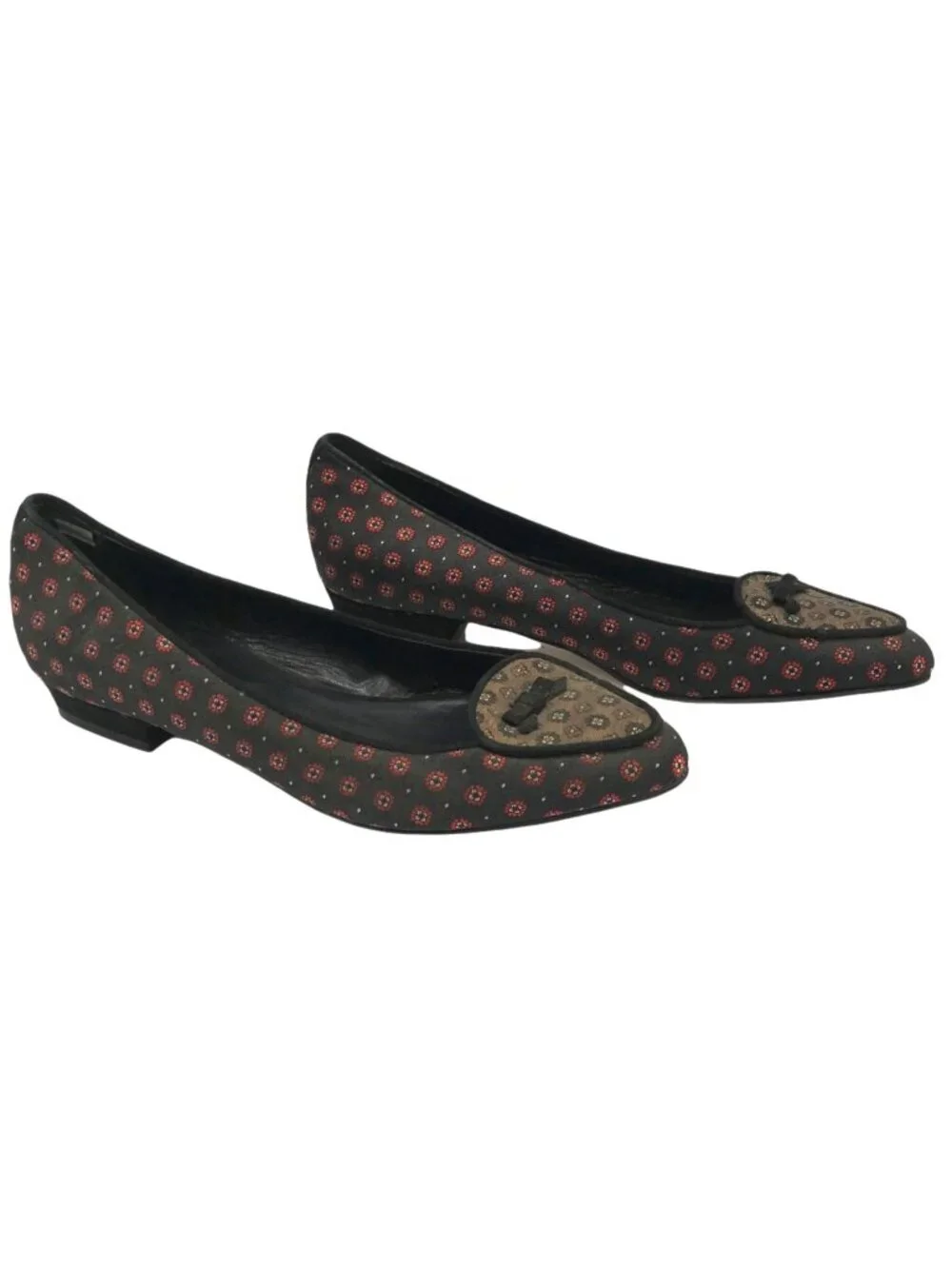 Jacques Levine Sz 7 Smoking Flat Loafer Print Fabric Slip-On Pointed Toe Shoes